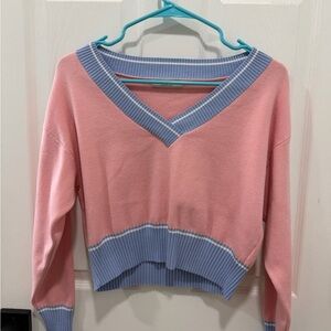 Pink and Blue V-Neck Sweater
